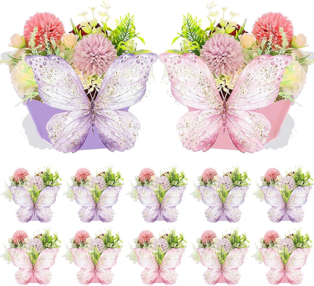 Wettarn 12 Pcs Butterfly Centerpieces for Tables Butterfly Party Favor Decorations Flower Boxes Table Decorations for Birthday Wedding Garden Tea Party