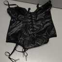 Women's Sexy PU Leather Hollow Out Bodysuit Push Up Floral Lace Sheer Corset Lingerie Teddy Bustier Outfit XL