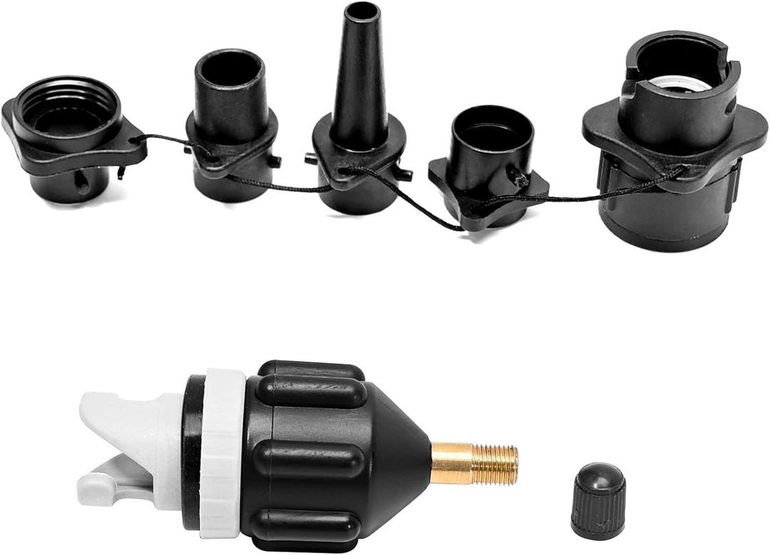 SUP Pump Adaptor Inflatable Boat Air Pump Air Valve Adapter Kit Paddleboard Air Nozzle Multifunctional Conversion Head Air Adapter with 4 Air Valve Nozzles (Black)