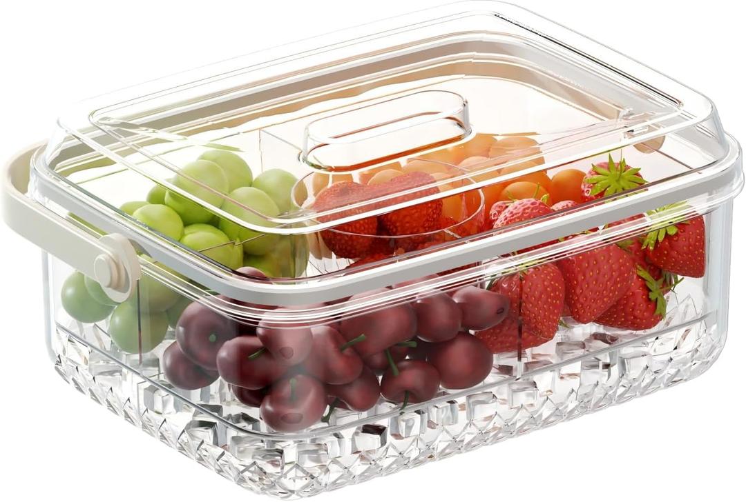 Fruit Ice Serving Tray, Chilled Veggie Tray, Shrimp Cocktail Serving Dish, Appetizer Serving Platter for Parties, Clear Party Platter with Lid and 4 Compartments Keeps Food Cool