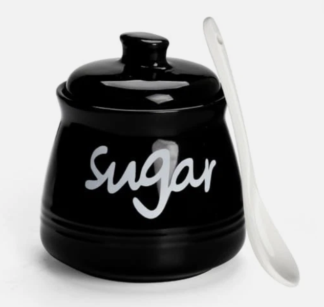 Ceramic Sugar Bowl with Lid and Spoon 12oz (Black)