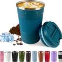 SPLMIFA Vacuum Insulated Stainless Steel Travel Coffee Mug with Lid, Leak-Proof Reusable Thermal Cup Keeps Drinks Hot & Cold for Hours, Durable Portable Tumbler for Men & Women(3rd-Blue, 17OZ)
