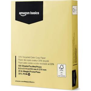 Amazon Basics 30% Recycled Color Copy Paper, 8.5" x 11", 20lb, 500 Sheets, Pastel Canary