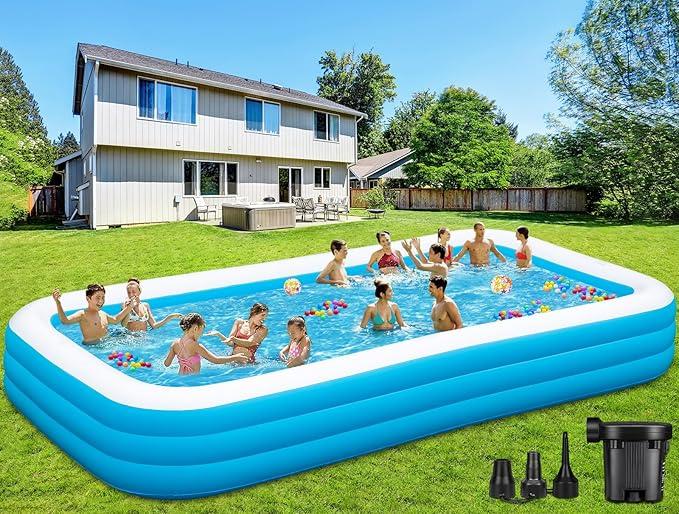 Extra Large Inflatable Pool for Adults, 180"x76"x22" Oversized Thickened Swimming Pool with Air Pump, Full Size Family Big Blow Up Pools for Backyard Garden Lawn Indoor Outdoor Summer Water Party, Blue