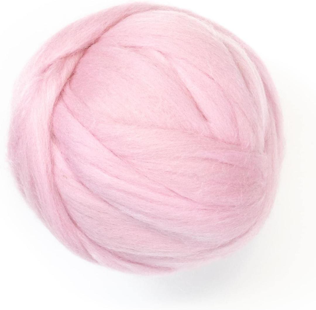 Colored Natural Wool Roving, 8 OZ. Best Wool for Needle Felting, Wet Felting, Handcrafts and Spinning (Baby Pink)