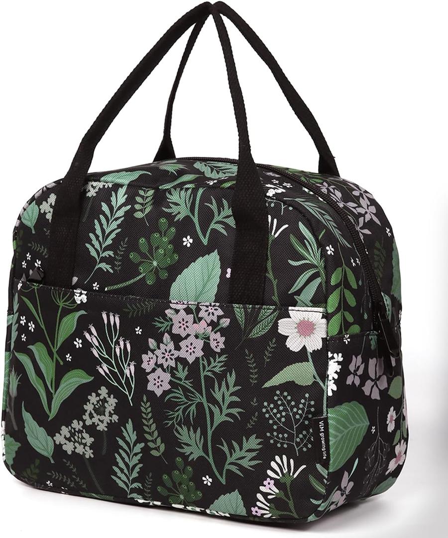 VLM Lunch Bag, Lunch Box for Women Men, Reusable Insulated Lunch Tote, Small Leakproof Cute Lunch Cooler with High Capacity for Work, Picnic, Camping (Plants)