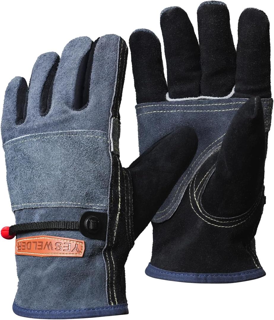 2 x YESWELDER Leather Work Gloves for Men or WomenSuitable for welding | gardening |construction etc. Cowhide leather with cotton lining, wrist closure, grippy and durable.Reinforced palm,Black-gray L (Gray, L)