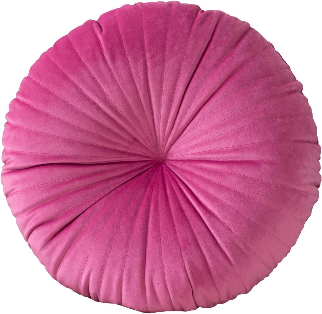 HLOVME Round Pillow Cushion for Couch Velvet Decorative Small Throw Pillow Solid Color for Living Room Bed Floor 15.7, Hot Pink