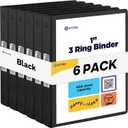 1 Inch 3 Ring Binder 1 Binder Black Clear View Cover with 2 Inside Pockets, Colored School Supplies Office and Home Binders, 6 Pack  by Enday