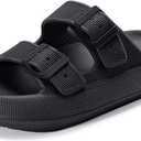 Weweya Sandals for Women and Men - Pillow Slippers - Double Buckle Adjustable Slides - EVA Flat Sandals (5.5-6.5 Women/3.5-4.5 Men, Black)