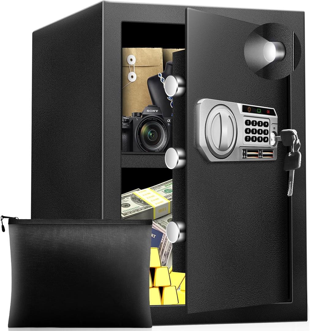 2.5 Cu Ft Safe Box for Home Documents -Steel Electronic Digital Safety Box Personal Security Lock Box with LED Sensor Light External Power Compartment for Office Money Jewelry Valuables
