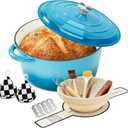 Enameled Cast Iron Dutch Oven with Lid -6.5 QT, incl. Sourdough Bread-Baking Supplies like Banneton Proofing Basket, Heavy-Duty Cookware Bread-Oven for Baking, Stews, and Roasting, Sea Blue