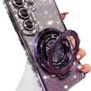 Changjia for Samsung Galaxy S26 Plus Magnetic Kickstand Glitter Case, [Compatible with Magsafe] Cute Bling Sparkly Diamond Rhinestones with Camera Protector Women Girls Case for Galaxy S26 Plus,Purple