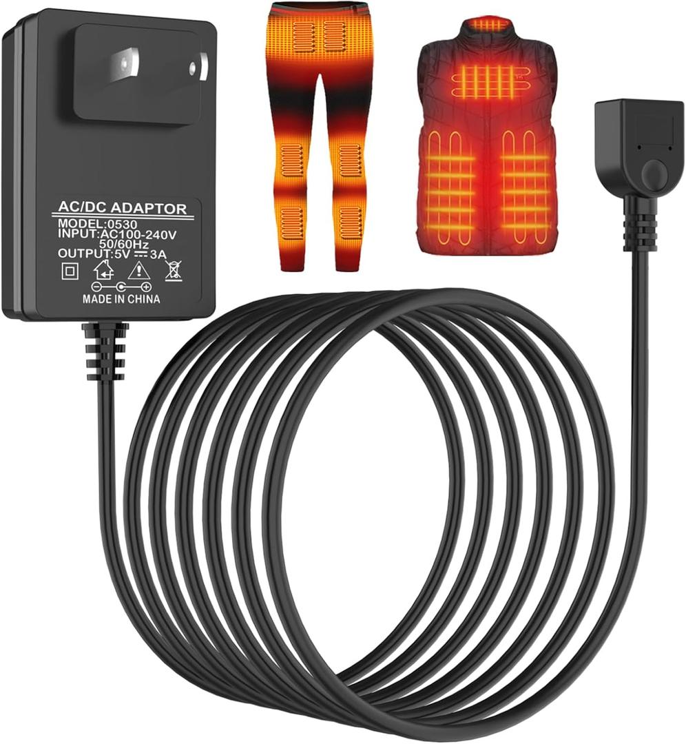 5V2A Heated Vest Heated Jacket USB Wall Charger Wire Connection Cables Wall Chargers Plug Power Supplies with Male USB Plug for Heated Apparel Clothing for Home Office Maintains Lasting Warmth(6.56ft)