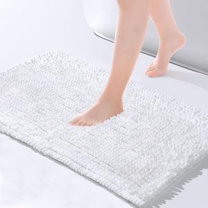 FRESHMINT Chenille Bathroom Rug Piece 17"x24", Non-Slip Bath Mat for Bathroom, Absorbent Bath Rug, Washable Shower Floor Mat Runner, Cream