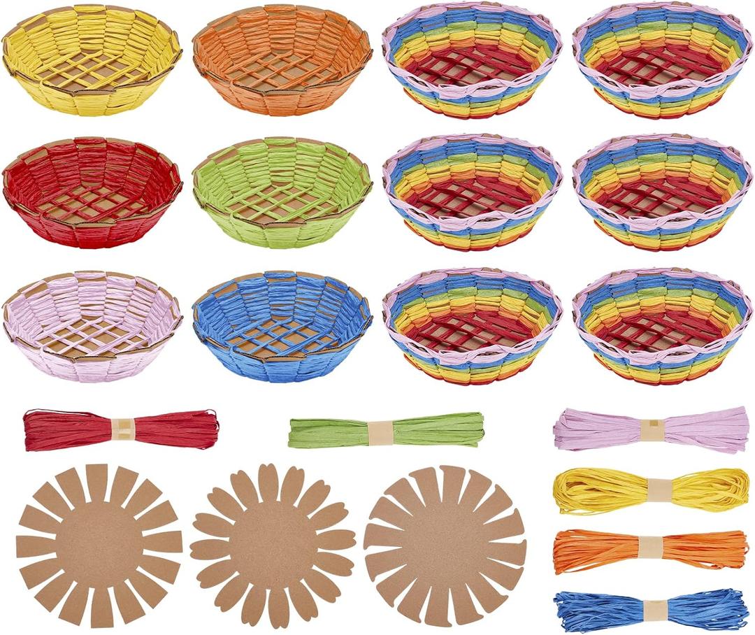 FREEBLOSS 12 Set Basket Weaving Kit Introductory Sewing for Beginners Creative Woven Bowl Suitable for Kids Arts and Crafts Projects with Video Tutorial Easter Basket Activities for Easter Eggs