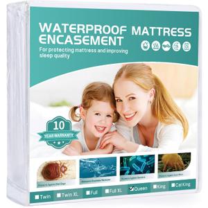 60"x80" Queen Mattress Protector(6-10 in. Deep) Waterproof Mattress Cover Zippered Soft Breathable Skin-Safe Encasement for Queen Bed Sheets