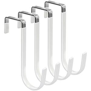 FYY Over The Door Hooks, 4 Pack Hangers Hooks with Rubber Prevent Scratches Heavy Duty Organizer for Living Room, Bathroom, Bedroom, Kitchen Hanging Clothes, Towels, Hats, Coats, Bags White
