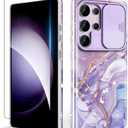 SHEDEER for Samsung Galaxy S25 Ultra Case with Slide Camera Cover & Screen Protector, Anti-Yellowing Chic Pattern Design, Shockproof Anti-Scratch Slim Thin Phone Cover Samsung S25 Ultra 6.9'', Violet