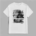 OYOANGLE Mens Palm Tree Print Short Sleeve Graphic T Shirt Hawaiian Summer Beach T-Shirt (White, L)