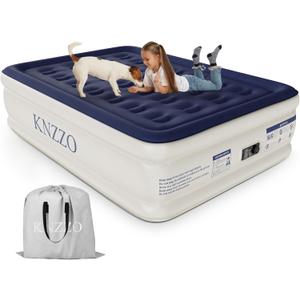 Air Mattress Full with Built-in Pump, Blow Up Mattress with Soft Flocked Top, Leakproof Inflatable Mattress, Foldable Waterproof Air Bed for Home, Guests, Camping, with Storage Bag (Deep Blue)
