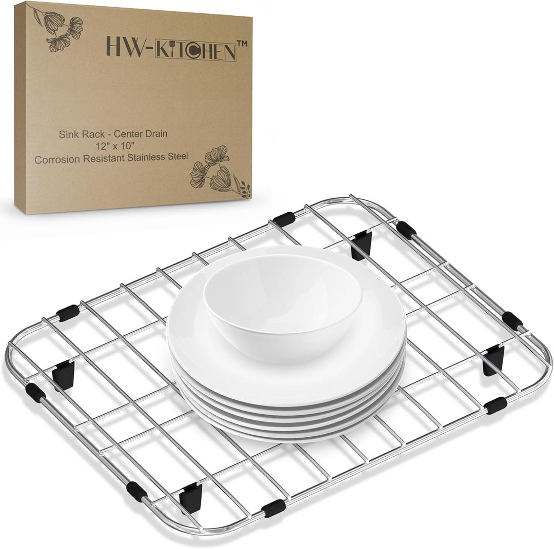 HW Kitchen 12" x 10" Stainless Steel Sink Rack - Farm Sink Protector, Mat, Drying Rack