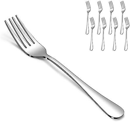 SANTUO Dessert Forks Set - 8-piece Stainless Steel Salad Forks Cream Fork Flatware Set Reusable for Household Use or Camping - Silver 6.7 Inches Pack of 2