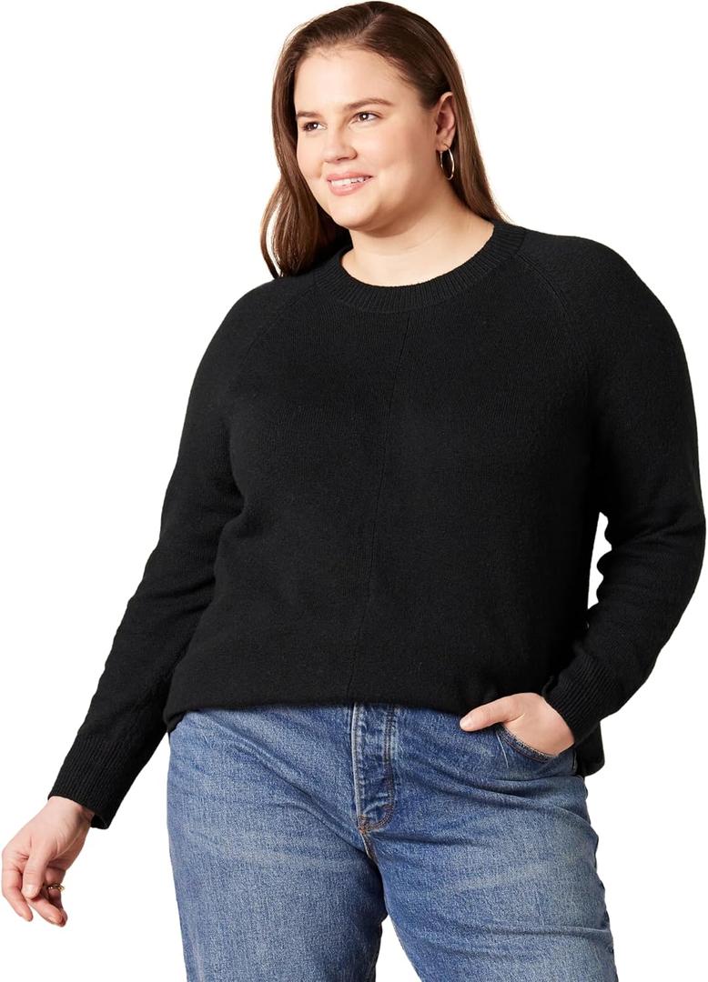Amazon Essentials Women's Regular-Fit Soft Touch Long-Sleeve Crewneck Sweater, Black, Small