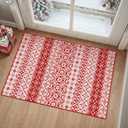 Christmas Area Rug 2x3 Red Snowflake Holiday Decorative Doormat Entryway Kitchen Washable Non Slip Soft Low Pile Small Carpet for Living Room Bedroom Entrance Dining Room Bathroom