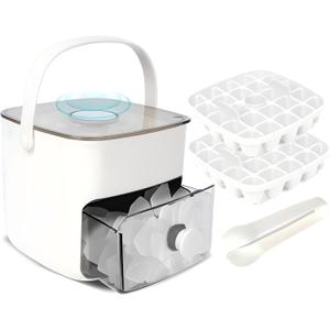 Ice Cube Tray with Lid & Bin Ice Maker Ice Trays for Freezer Ice Container- Reusable Ice Mold for Whiskey, Cocktail, Coffee, Beer Drinks with Ice Trays Ice Tongs (White)
