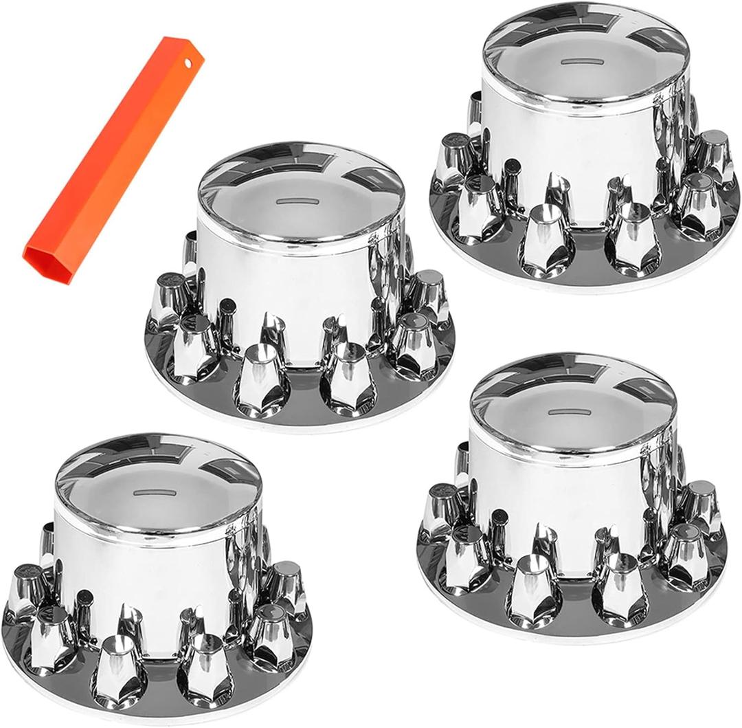 Chrome Plastic Rear Wheel Axle Hub Cover Kit 33mm Screw-On Lug Nut Covers Set of 4 for Semi Truck Wheels