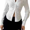 SOLY HUX Women's Button Down Ruched Blouse Long Sleeve Shirts Slim Fit Aesthetic Tops (Medium)