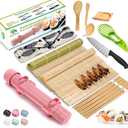 SmileTools Sushi Making Kit For Beginners - 22 Piece DIY Sushi Roller Kit with Bamboo Sushi Rolling Mat, Sushi Bazooka, Chef's Knife, Chopsticks, Holder - Best Starter Sushi Kit (Pink)