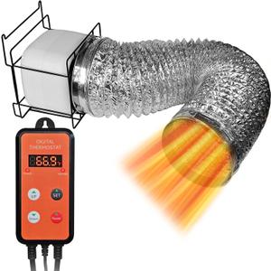 Small Greenhouse Portable Heater with Digital Thermostat Controller and Air Guide Hose for Grow Tent Green House Flower Room