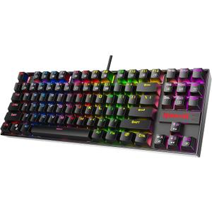 Redragon K552P Mechanical Gaming Keyboard TKL with 18 Backlight Modes, Hot-Swappable Red Switches, 87-Key Compact Ergonomic Design, N-Key Rollover & Software Programmable Macro - RGB, Black