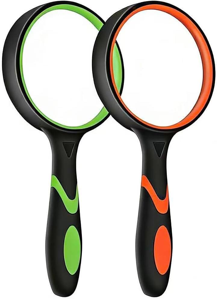 2-Set 75mm Hand-Held Reading Magnifier with Non-Slip Rubber Grip, Good for Senior Users, Hobby Exploring & Scientific Activities