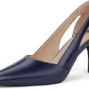 IDIFU IN3 High Closed Toe Heels Women's Pumps Stiletto Pointed Toe Dress Shoes for Women Comfortable Cut Out Wedding Bride Bridesmaid Guest Prom Work Office Dressy Trendy Fashion Classic Pumps Shoes (7.5, Navy Blue Pu)