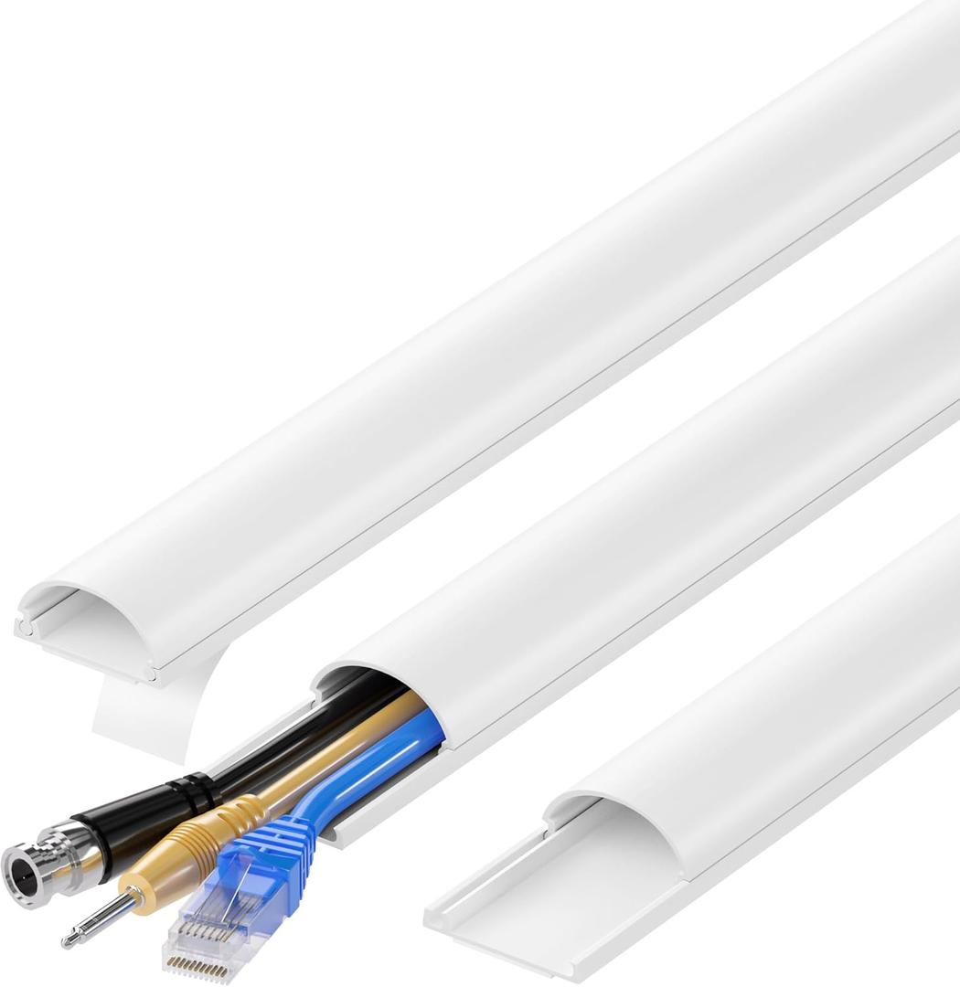 ZhiYo D Cord Hider for Wall Mount TV, 39in(3 x L13) Self-Adhesive Cable Hider Kit, PVC Cord Covers for Wires on Wall, White Cable Raceway, Paintable Wire Hiders, 1.2" (W) x 0.55" (H)