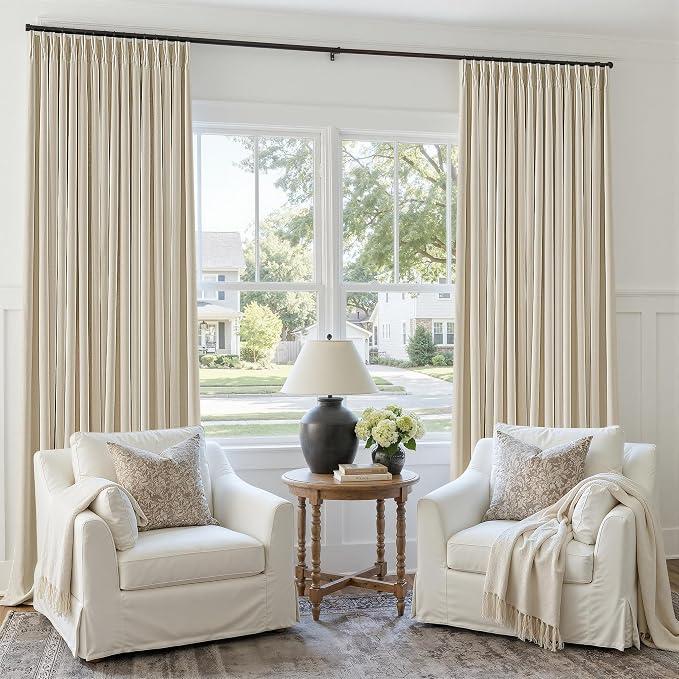 Cream Beige Linen Blackout 126 Inch Curtains for Living Room 2 Panels Set Pinch Pleated Back Tab Drapes Farmhouse Thermal Insulated Full Black Out Curtains 126 Length High Ceiling to Floor 50x126