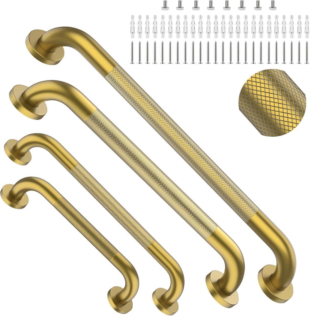 Gold Grab Bar 12" 16" 20" 24" Bundle, Safety Handrail for Elderly