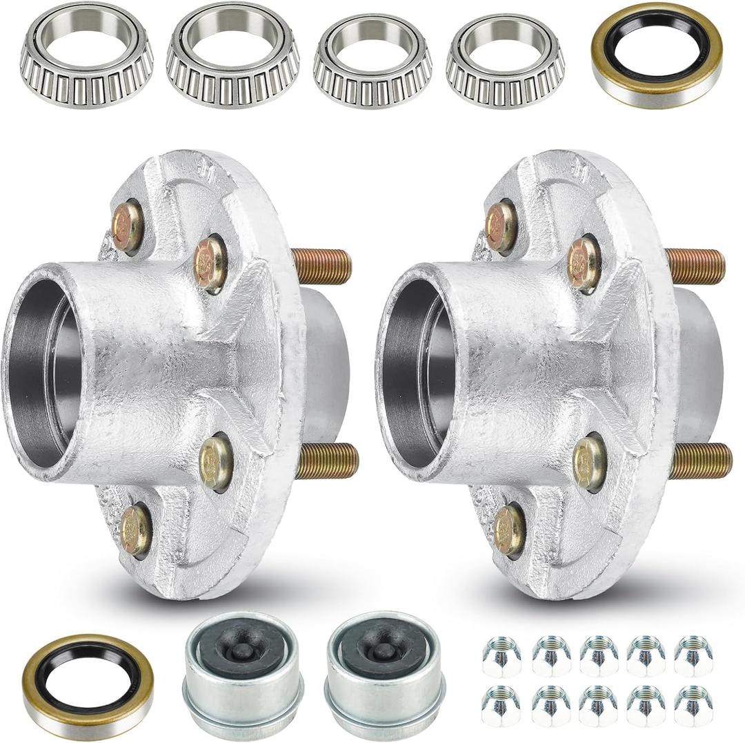 SEHNSUCHT Trailer Wheel Idler Hub Kit, 5-Hole, 4.5" Bolt Idler Hub for 3500lb Trailer Axles, Fit 1-1/16" to 1-3/8" Tapered Shaft, Trailer Wheel Hub(Set-2 Hot Dip Galvanized, Not Fit Straight Shaft)