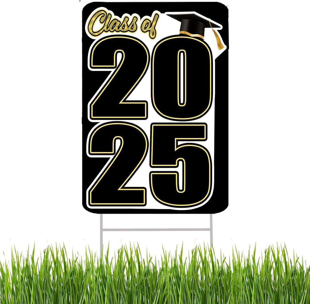Congratulations Class of 2025 Graduation Yard Sign Home Decor Lawn Decoration With Stake Senior High School College Graduate Black