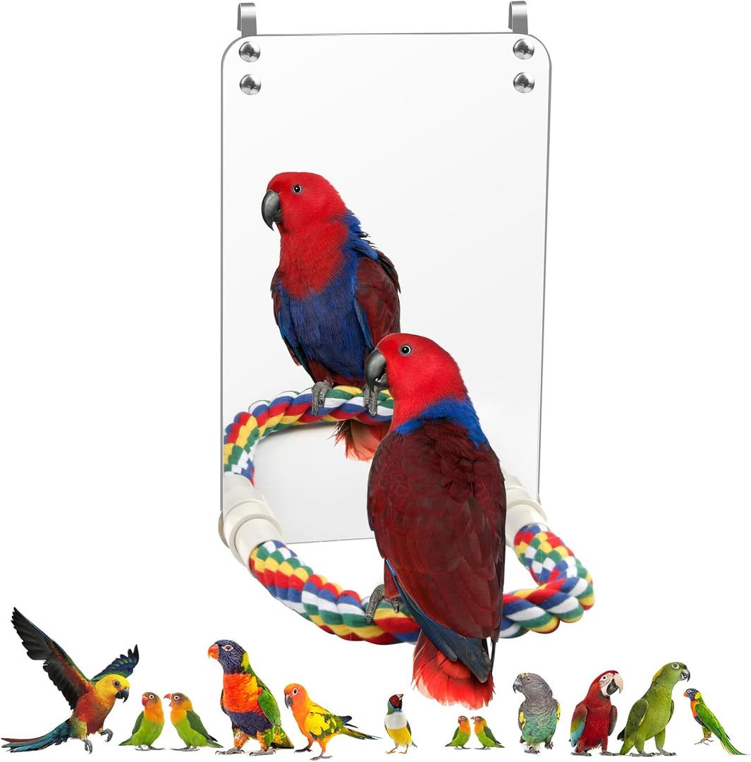 Coolrunner 9.4 Mirror for Bird Parrot and Cage, White, With Rope