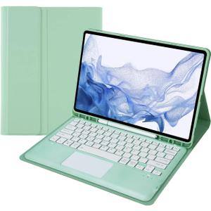 Keyboard Case for Galaxy Tab S10 Lite/ S10 FE/ S9 FE 10.9 Inch/Tab S9 11 Inch with S Pen Holder, Detachable Wireless Touchpad Keyboard (Mint Green)