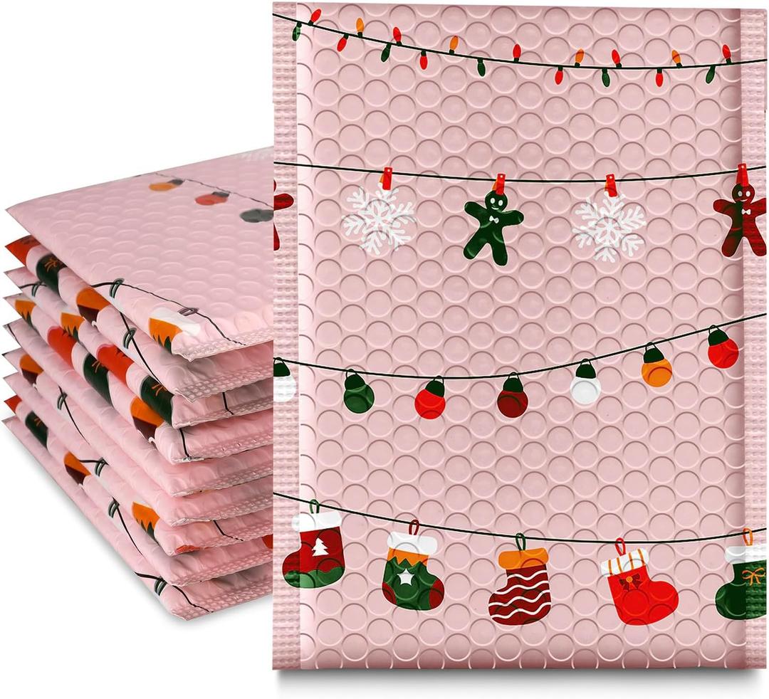 JinRuiKJ Christmas Bubble Mailers 8.5x12" 25 Pack, Padded Envelopes, Strong Adhesion Padded Mailers, Cushioning Padded Shipping Envelopes for Jewelry, Makeup - Christmas Lights