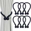 Magnetic Curtain Tiebacks, Curtain Tie Backs for Curtains 6 Pack, Wood Bead Curtain Tiebacks, Curtain Holders for Boho Bedroom Decor, Baby Nursery Decor, Farmhouse Decor (Black)