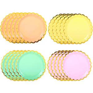 120 Pcs 9 Inch Neon Paper Plates, Disposable Round Colorful Party Plates, Vibrant Yellow Orange Pink Green for Christmas New Year Bachelorette Birthday Glow Party Decorations