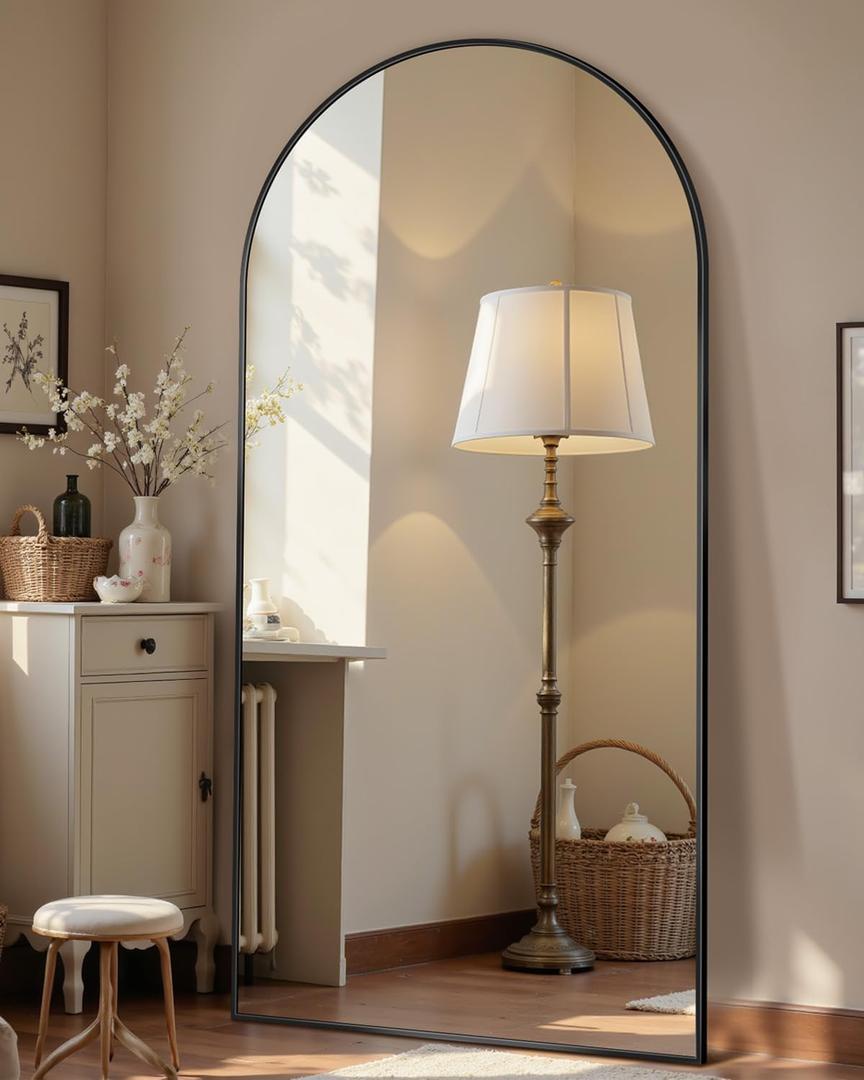 69"x28" Full Length Mirror, Arched Full Body Mirror, Standing Hanging or Leaning Floor Mirror for Bedroom and Living Room, Black