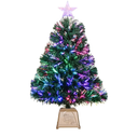 24inch Green Fiber Optic Christmas Tree,Pre-Lit Artificial Mini Christmas Tree, Tabletop Small Xmas Tree with Stars Holiday Home Decorations