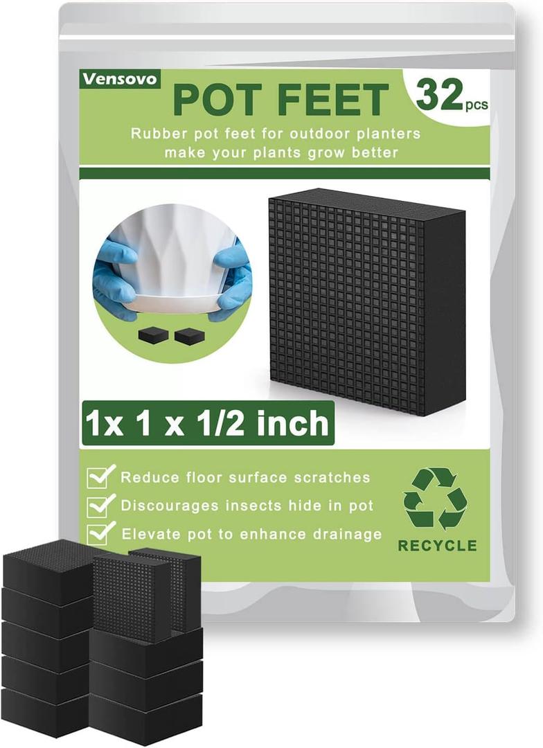 vensovo Planter, 1 Inch Plant Pot Feet for Outdoor Planters - 32 Pack, Rubber Pot Risers Elevate up 1/2 inch, Plant Stand for Medium and Small Pots